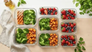 Meal-prep-containers-filled-with-high-protein-foods-for-a-wound-healing-diet