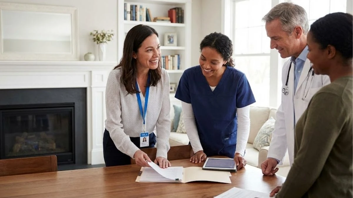 VELA Wound Care nurse collaborating with home health partners to coordinate patient care.